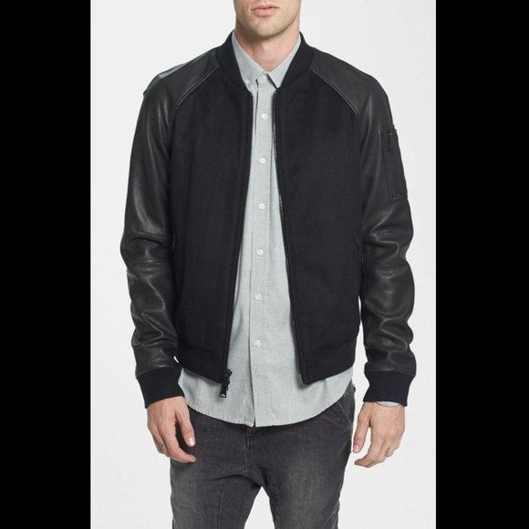 NEW $495 Rogue [ XXL ] Wool Bomber Jacket with Leather Sleeves‎ in Black - Picture 10 of 11